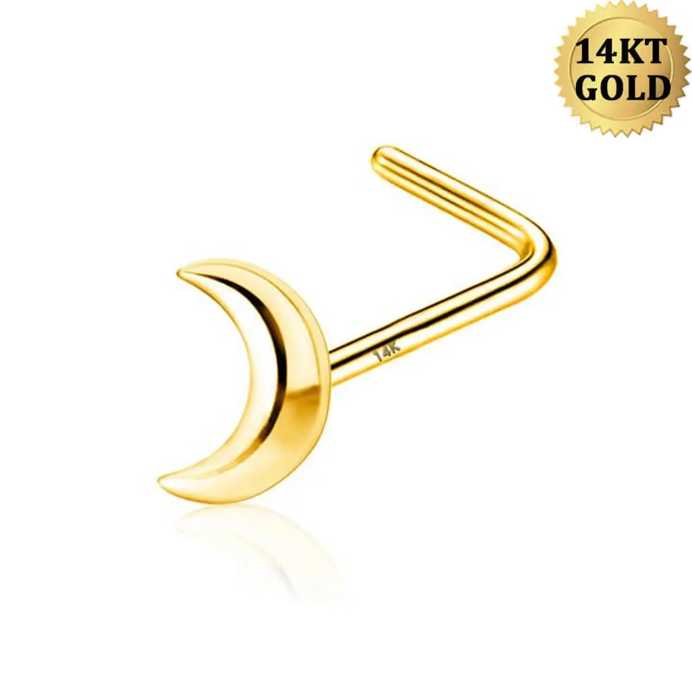 14K Gold 20G L Shape Small Moon Nose Stud