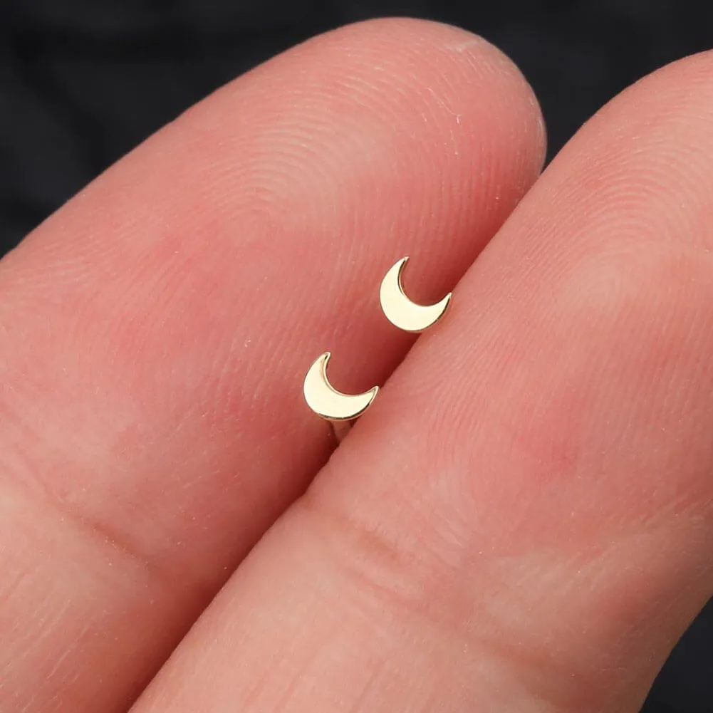 14K Gold 20G L Shape Small Moon Nose Stud