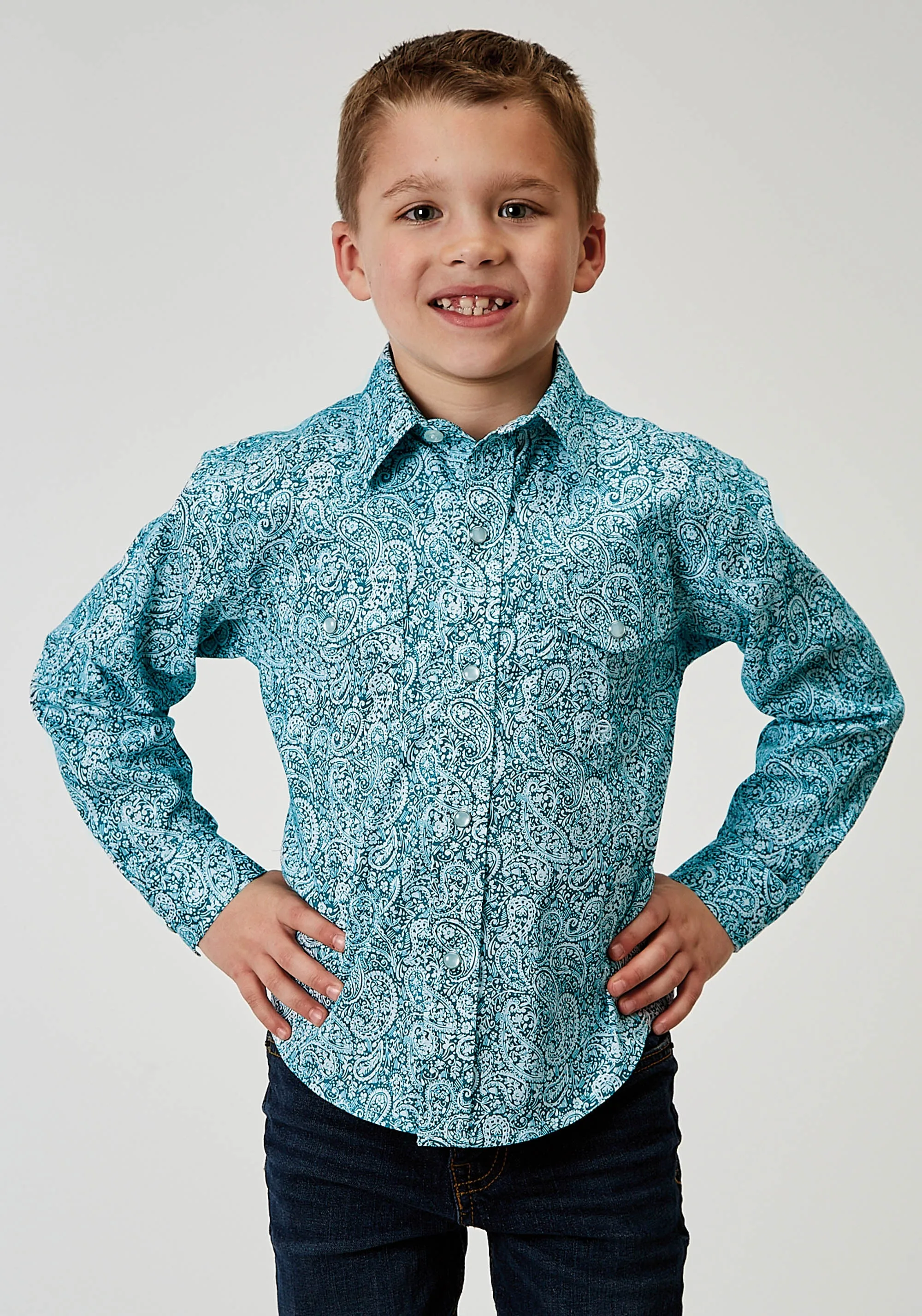 1944 STRETCH POPLIN - TEAL PAISLEY