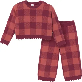 2-Pack Infant & Toddler Girls Dark Rose Large Check Sweater and Pant Set