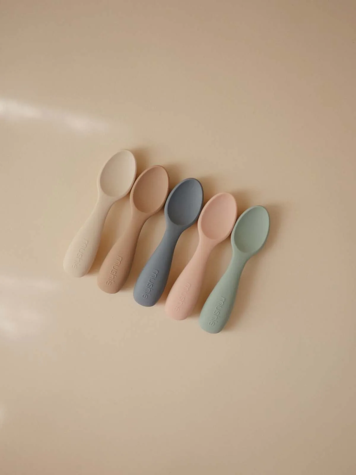 2-Pack Silicone Toddler Starter Spoons, Blush/Shifting Sand