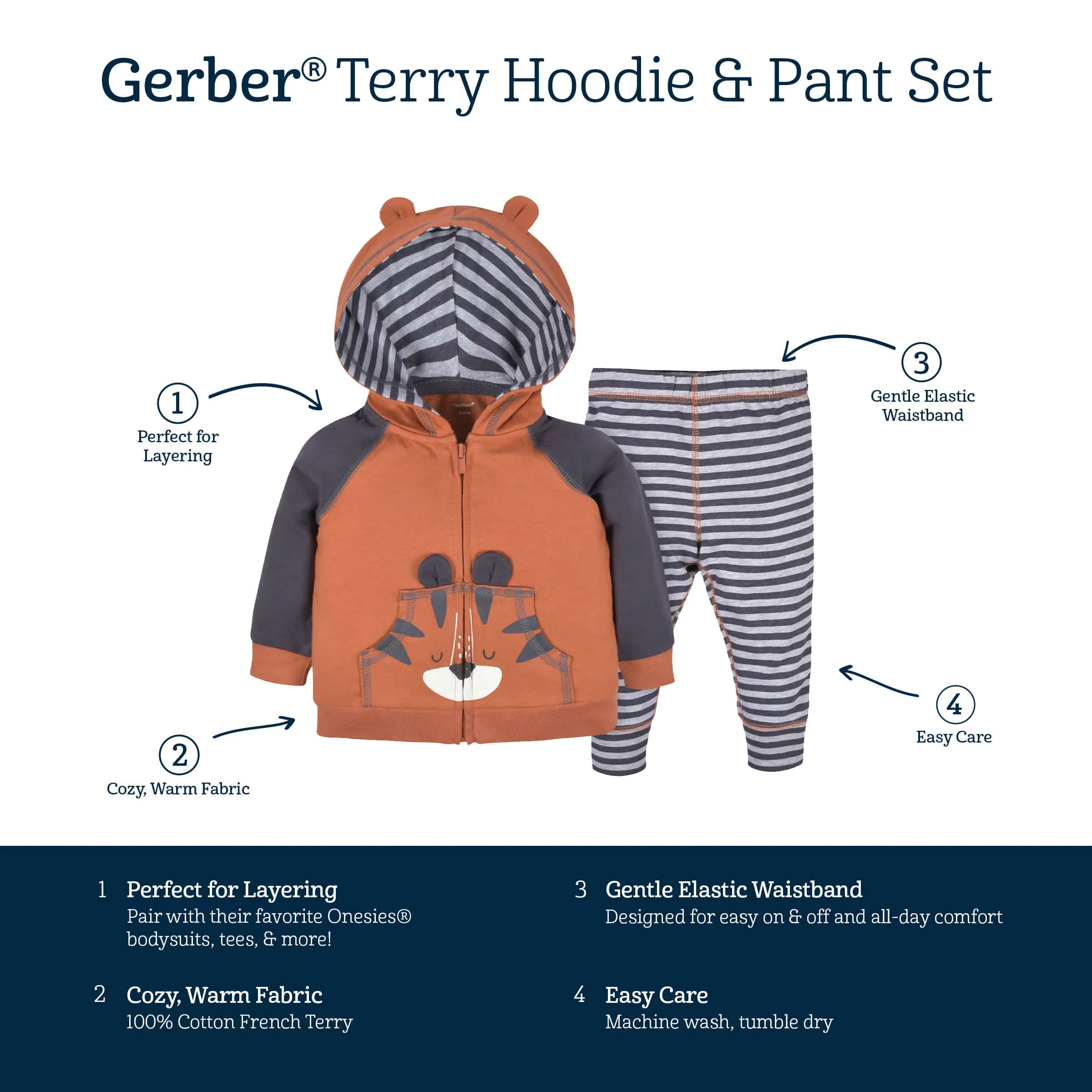 2-Piece Baby & Toddler Boys Tiger Terry Zip Hoodie & Joggers Set