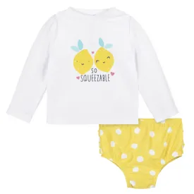 2-Piece Baby & Toddler Girls UPF 50  Lemon Squeeze Rash Guard & Swim Bottoms Set