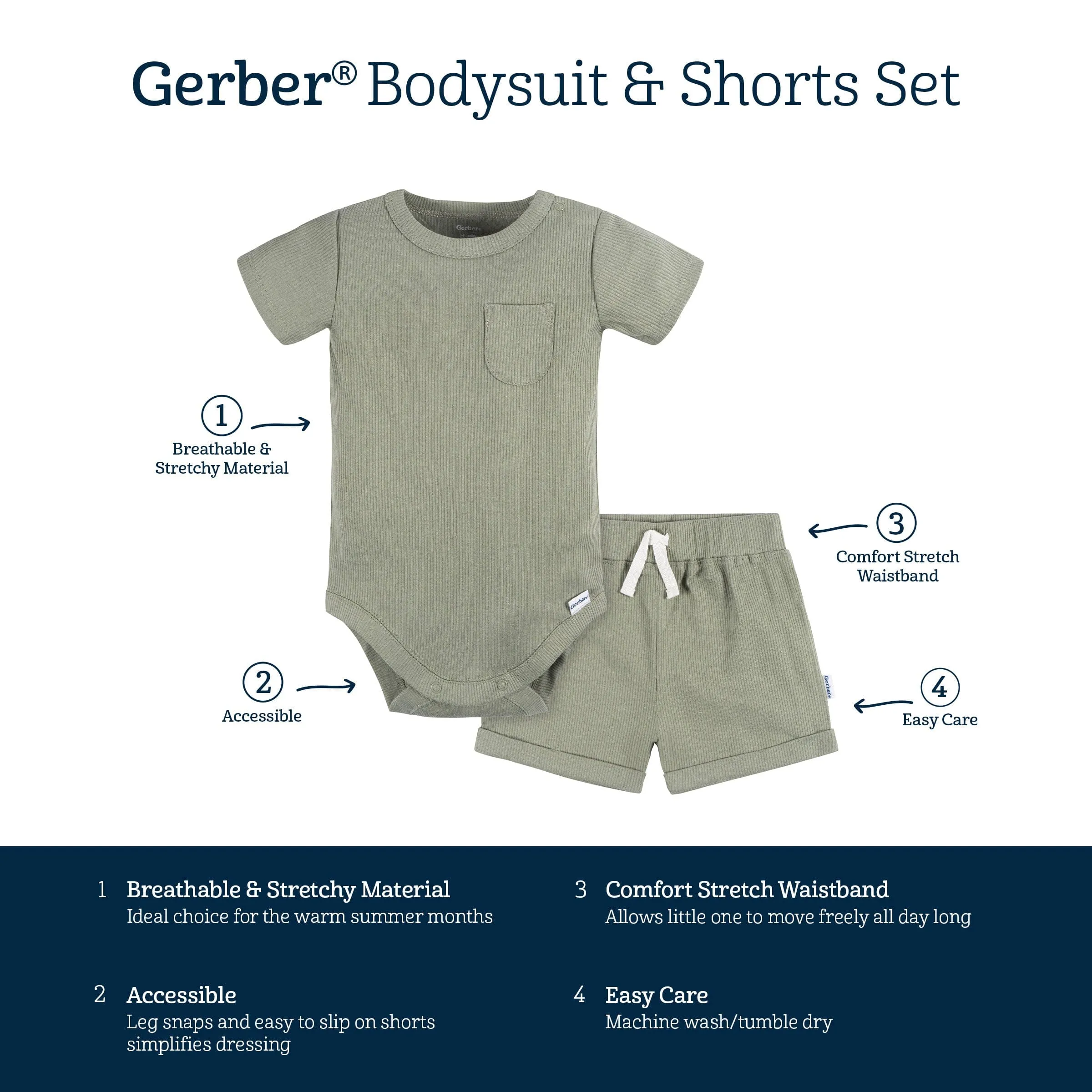 2-Piece Baby Boys Olive Bodysuit and Shorts Set