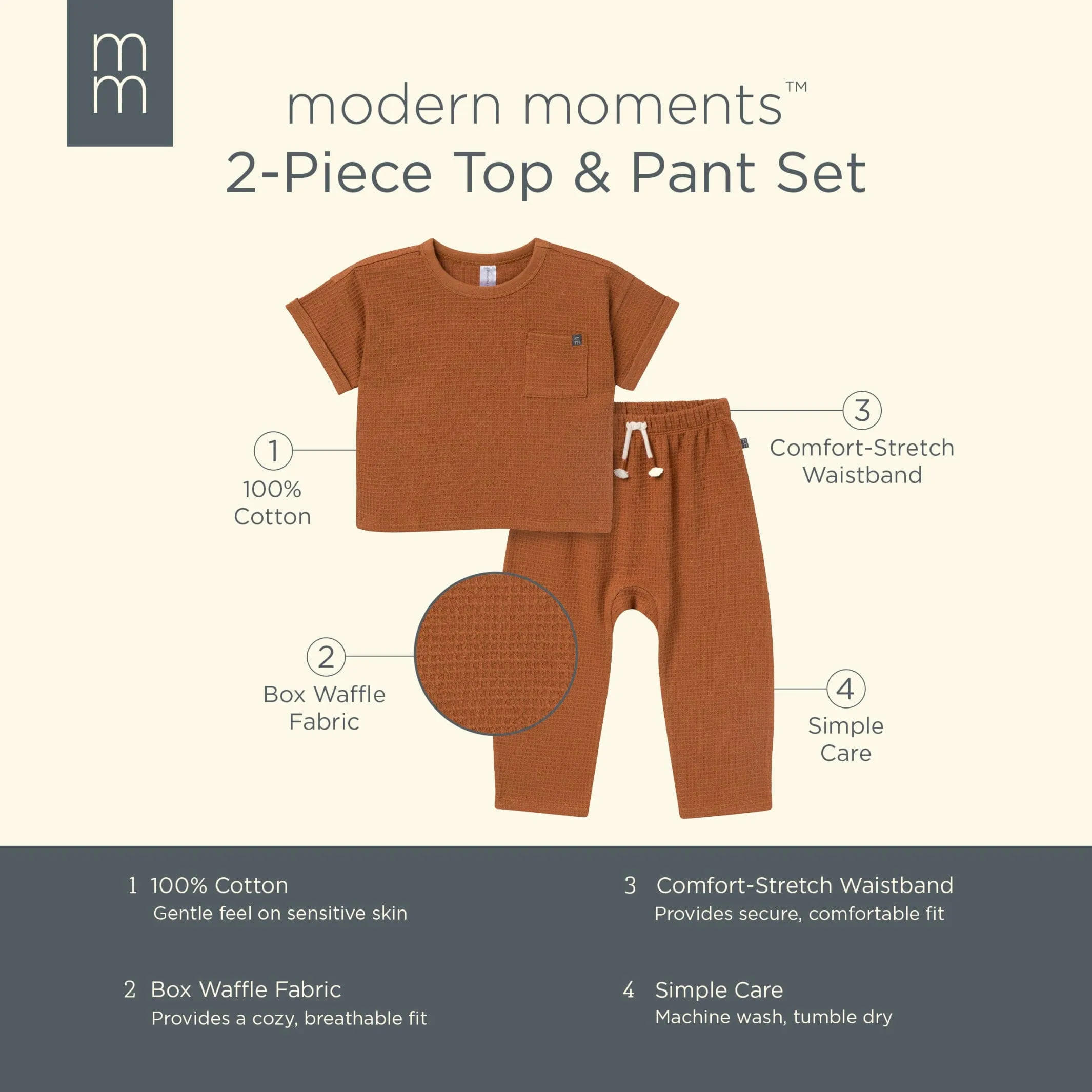 2-Piece Infant & Toddler Boys Medium Brown Pants and Shirt Set