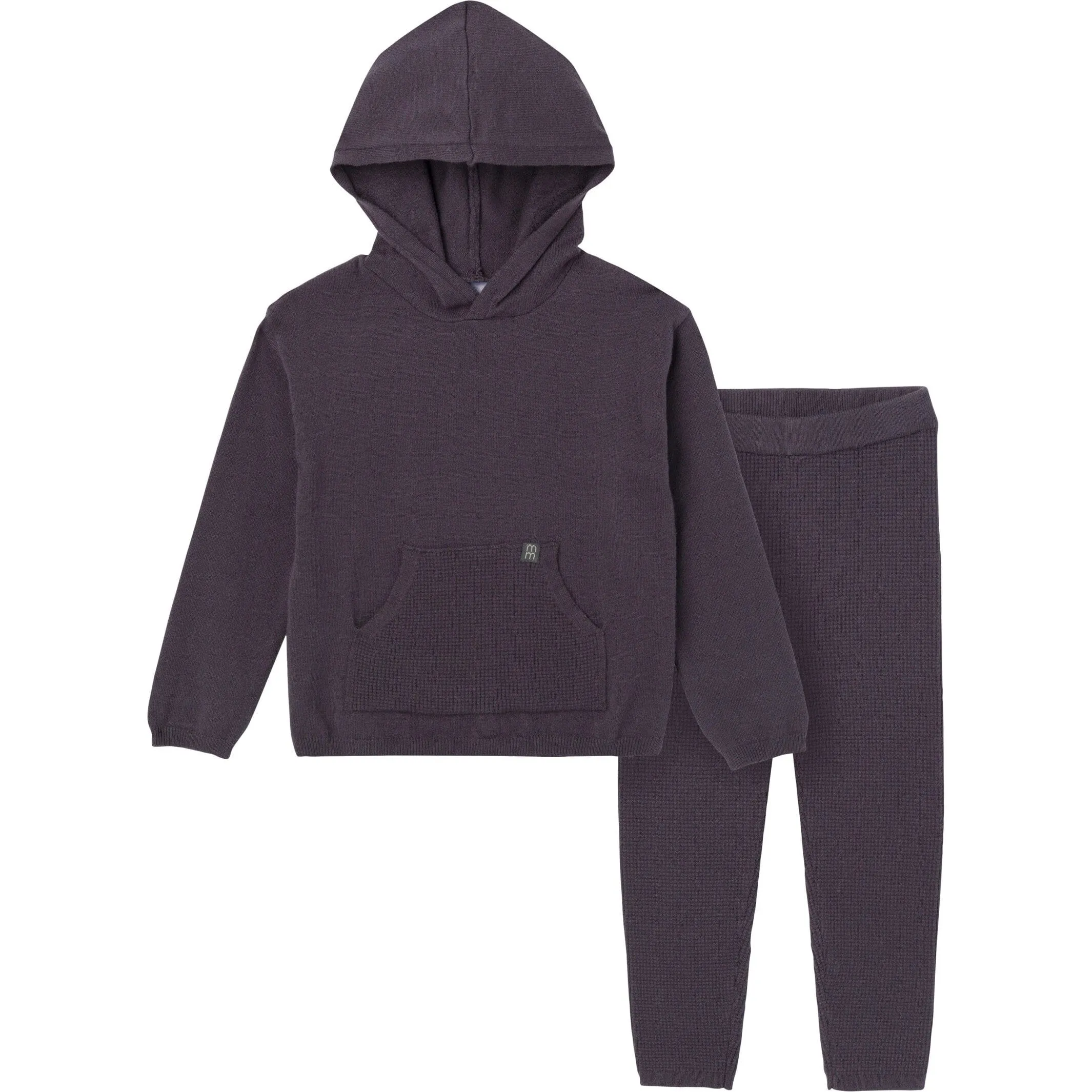 2-Piece Infant & Toddler Dark Grey Hooded Waffle Top and Legging Set