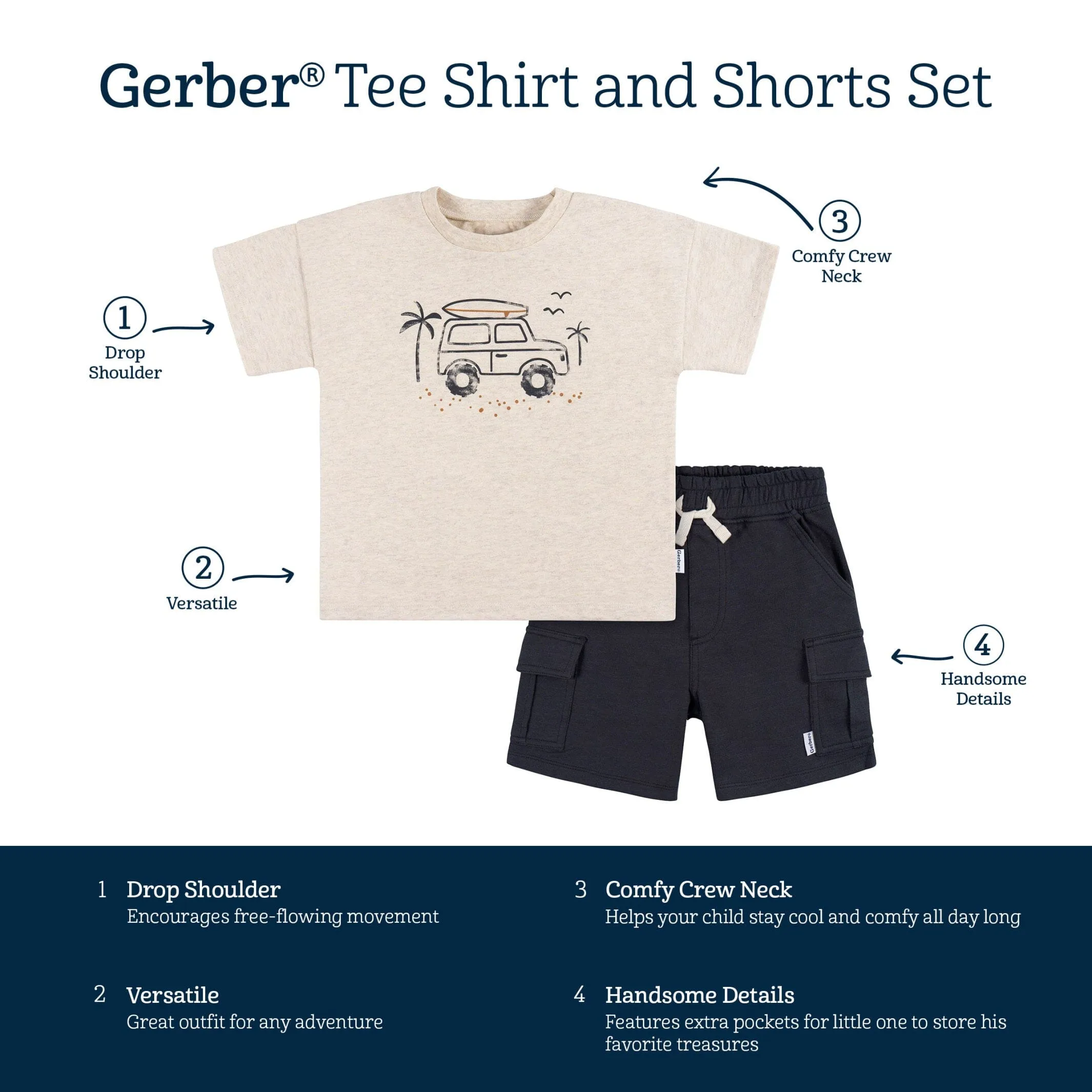 2-Piece Toddler Boys Surf Life T-Shirt & Cargo Shorts Set