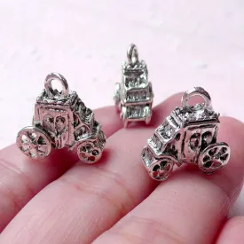 3D Princess Carriage Charm (3pcs / 15mm x 16mm / Tibetan Silver / 2 Sided) Fairy Tale Charm Bracelet Cute Jewelry Bookmark Bag Charm CHM1000