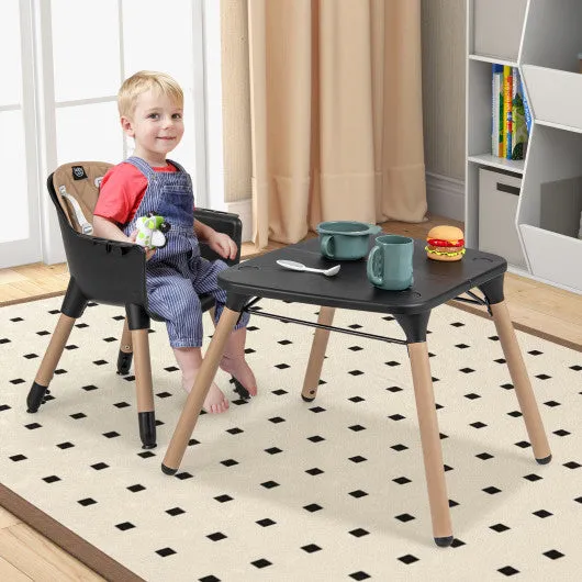 4-in-1 Baby Convertible Toddler Table Chair Set With PU Cushion-Brown