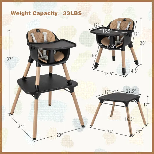 4-in-1 Baby Convertible Toddler Table Chair Set With PU Cushion-Brown