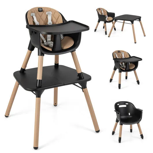 4-in-1 Baby Convertible Toddler Table Chair Set With PU Cushion-Brown