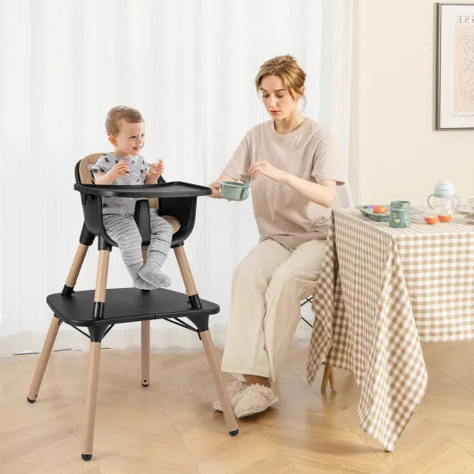 4-in-1 Baby Convertible Toddler Table Chair Set With PU Cushion-Brown