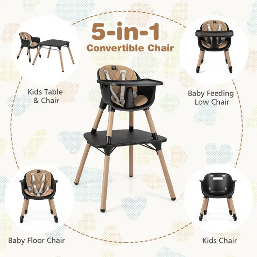 4-in-1 Baby Convertible Toddler Table Chair Set With PU Cushion-Brown