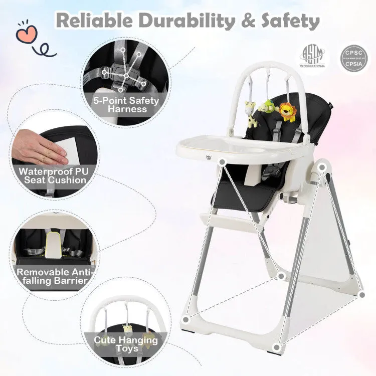 4-in-1 Foldable High Chair with 7 Adjustable Heights & Toys Bar