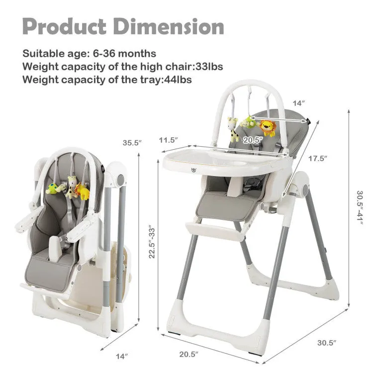 4-in-1 Foldable High Chair with 7 Adjustable Heights & Toys Bar