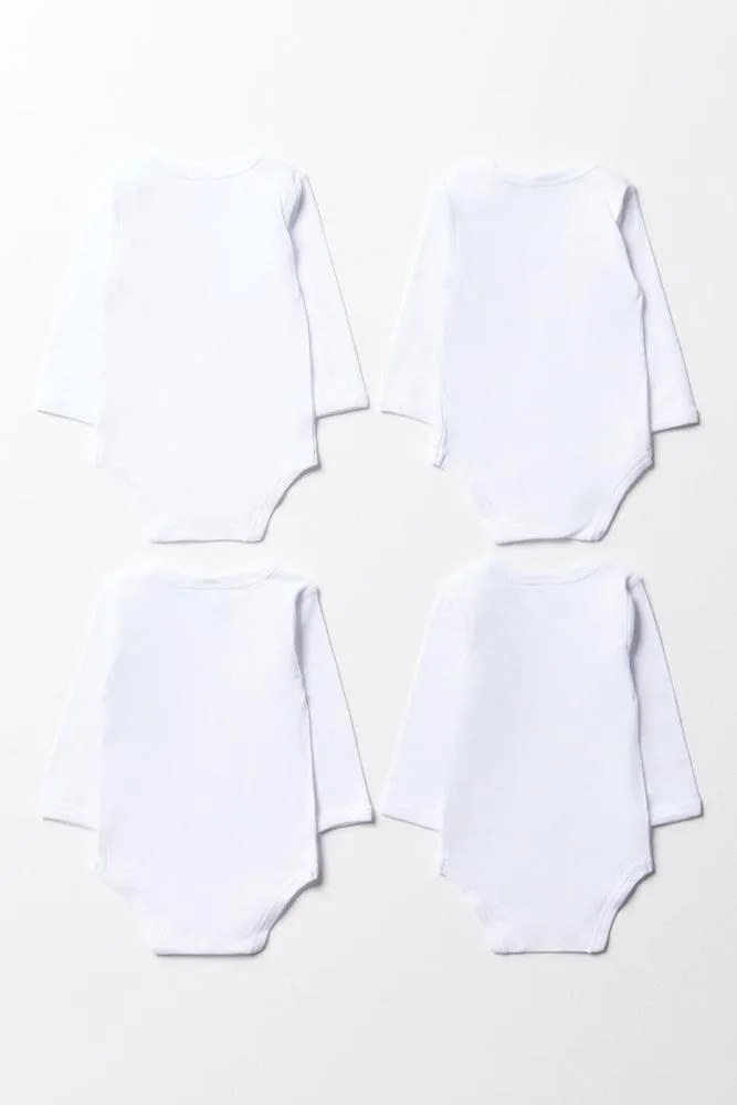 4 Pack Long Sleeve Bodyvests White