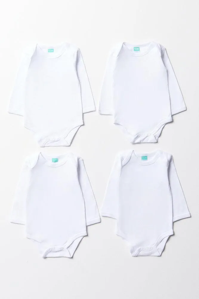 4 Pack Long Sleeve Bodyvests White