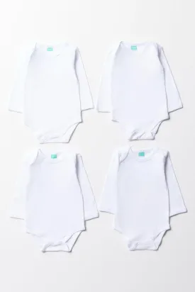 4 Pack Long Sleeve Bodyvests White