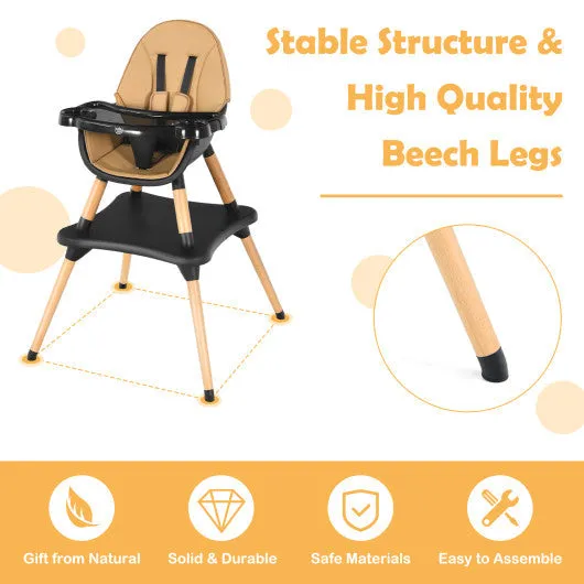 5-in-1 Baby Eat and Grow Convertible Wooden High Chair With Detachable Tray-Coffee