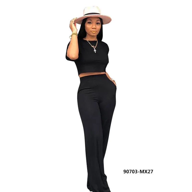 90703-MX27 crop top jumpsuit casual two piece set women clothing