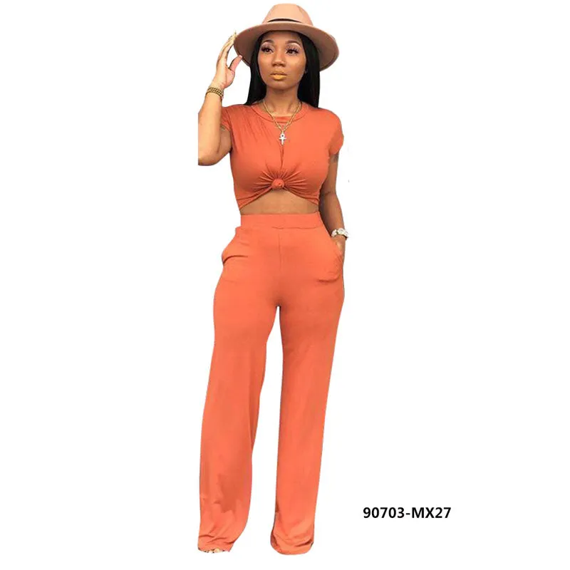 90703-MX27 crop top jumpsuit casual two piece set women clothing