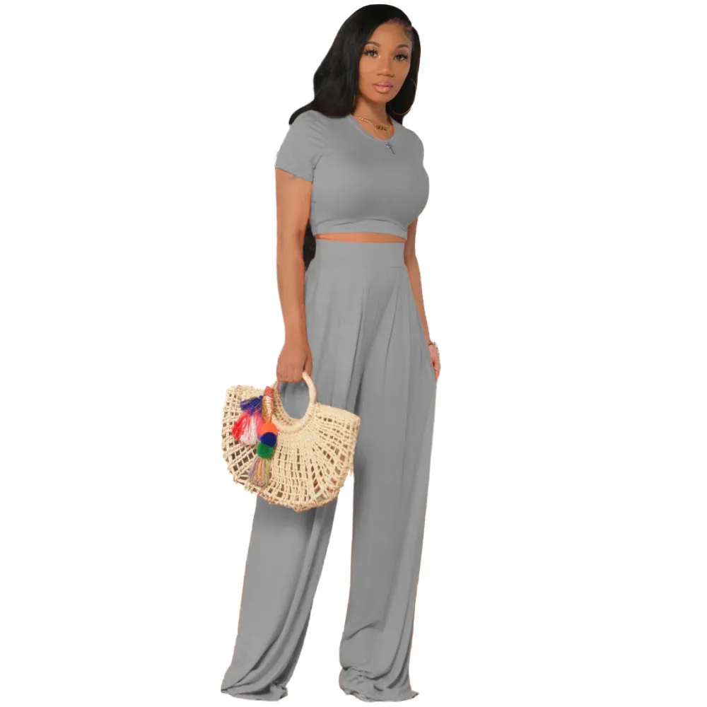 90703-MX27 crop top jumpsuit casual two piece set women clothing