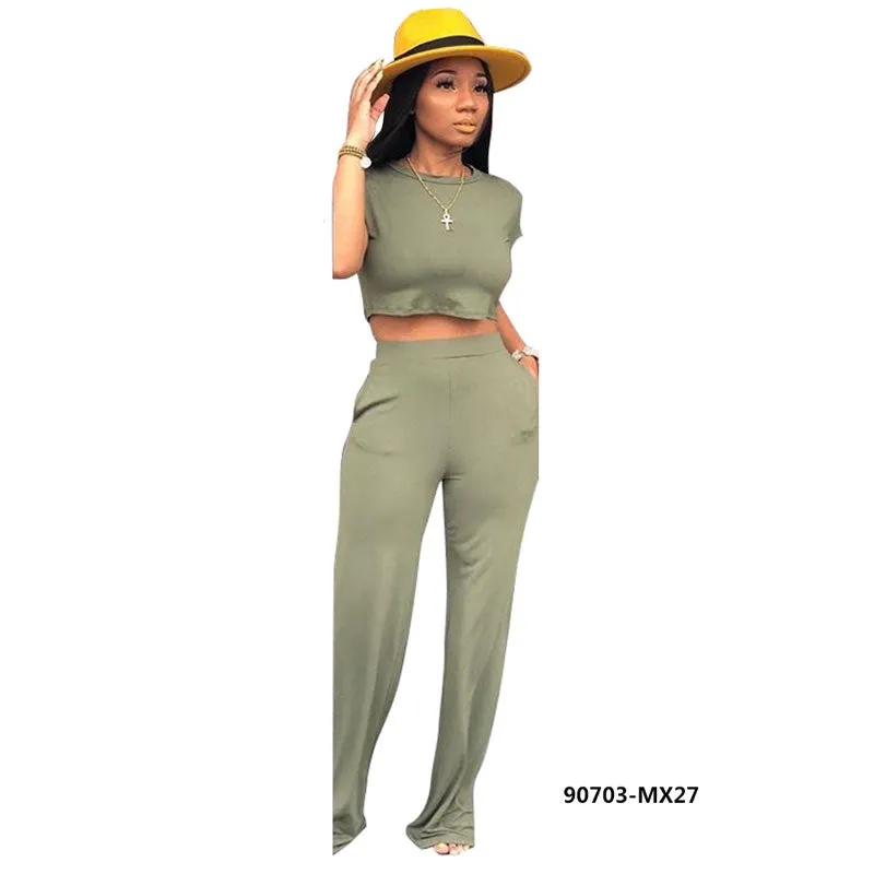 90703-MX27 crop top jumpsuit casual two piece set women clothing