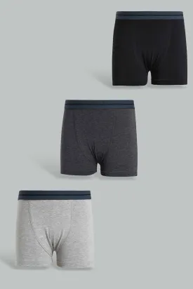 Assorted Plain Boxer Short Set For Senior Boys (Pack of 3)