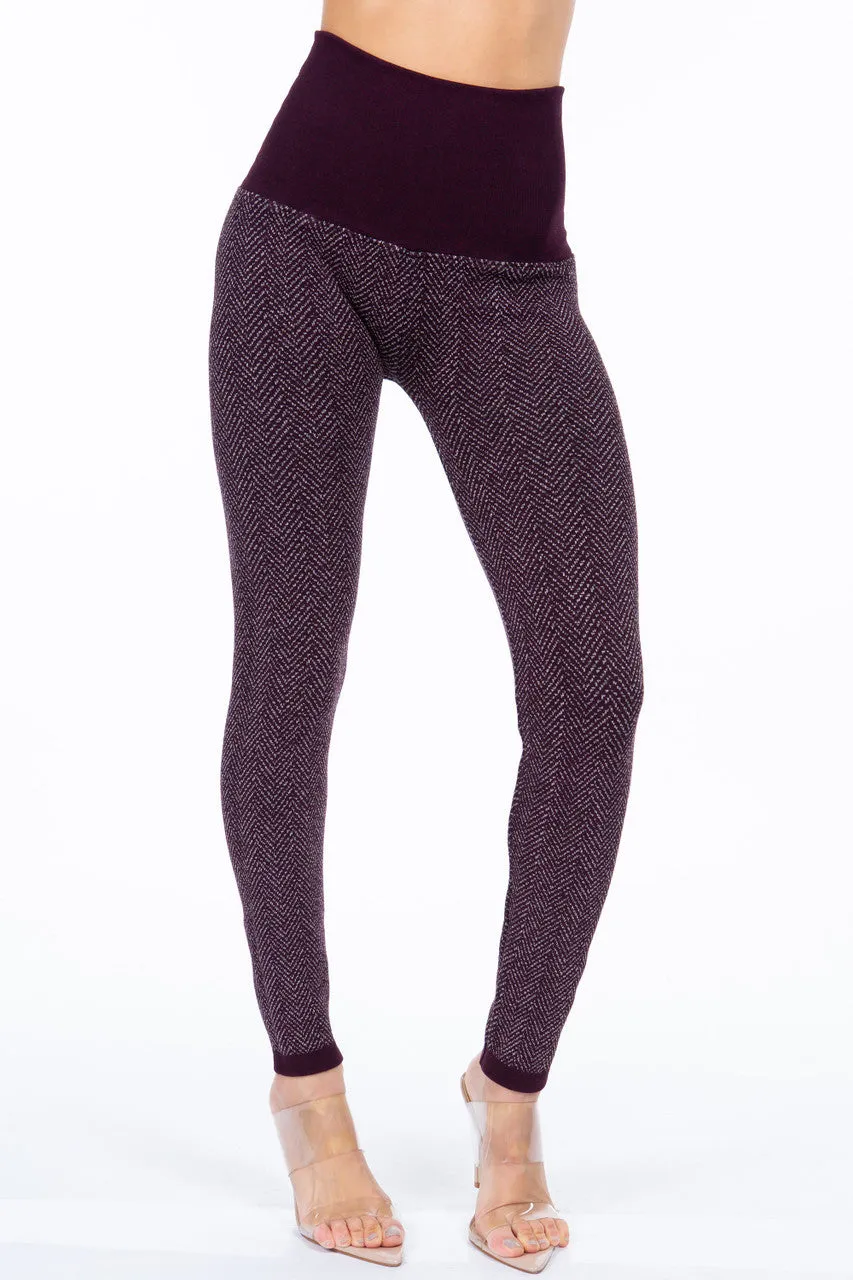 B4136 High Waist Fig Herringbone Jacquard Sweater Legging