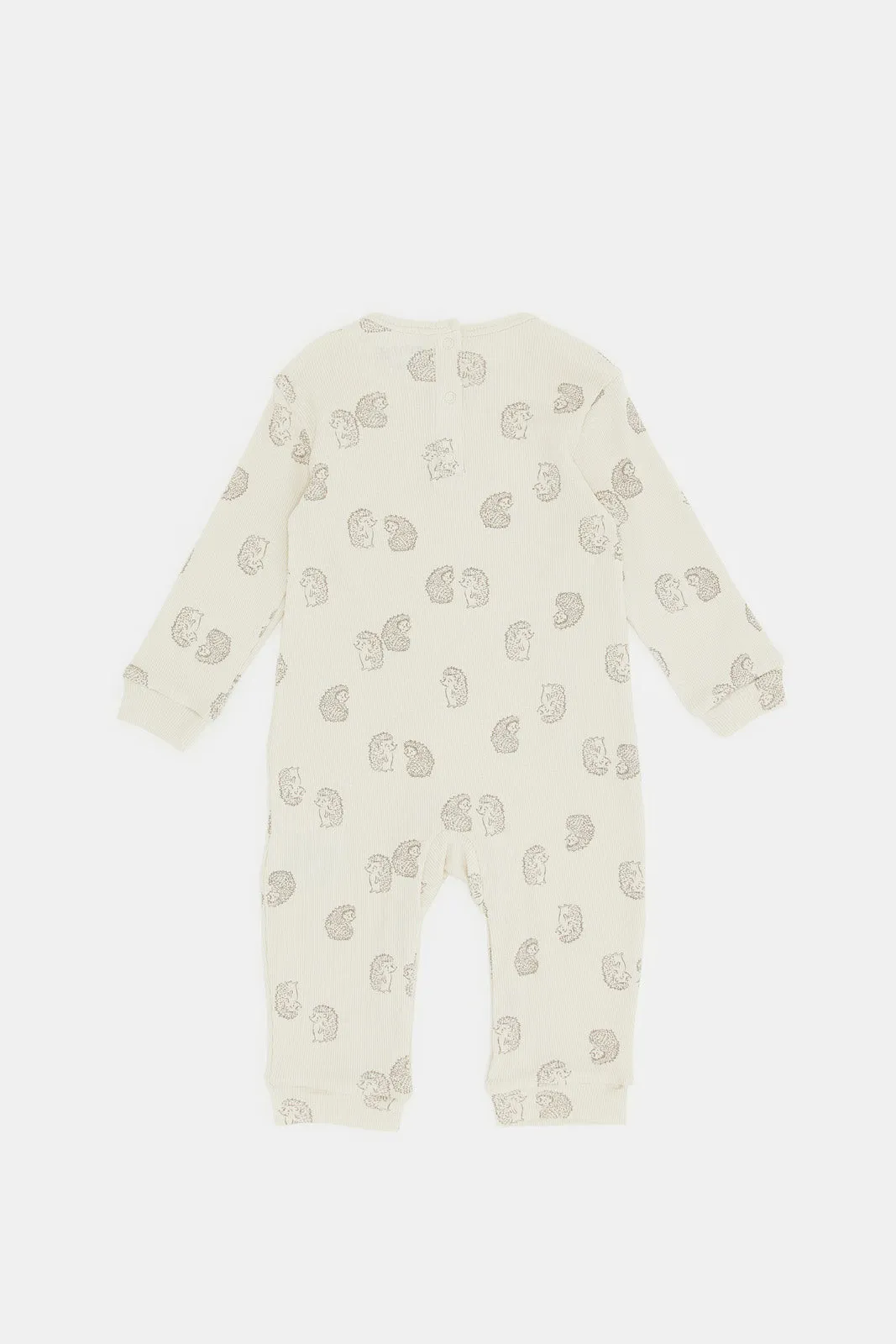 Babies Ecru Printed Romper With Side Pockets