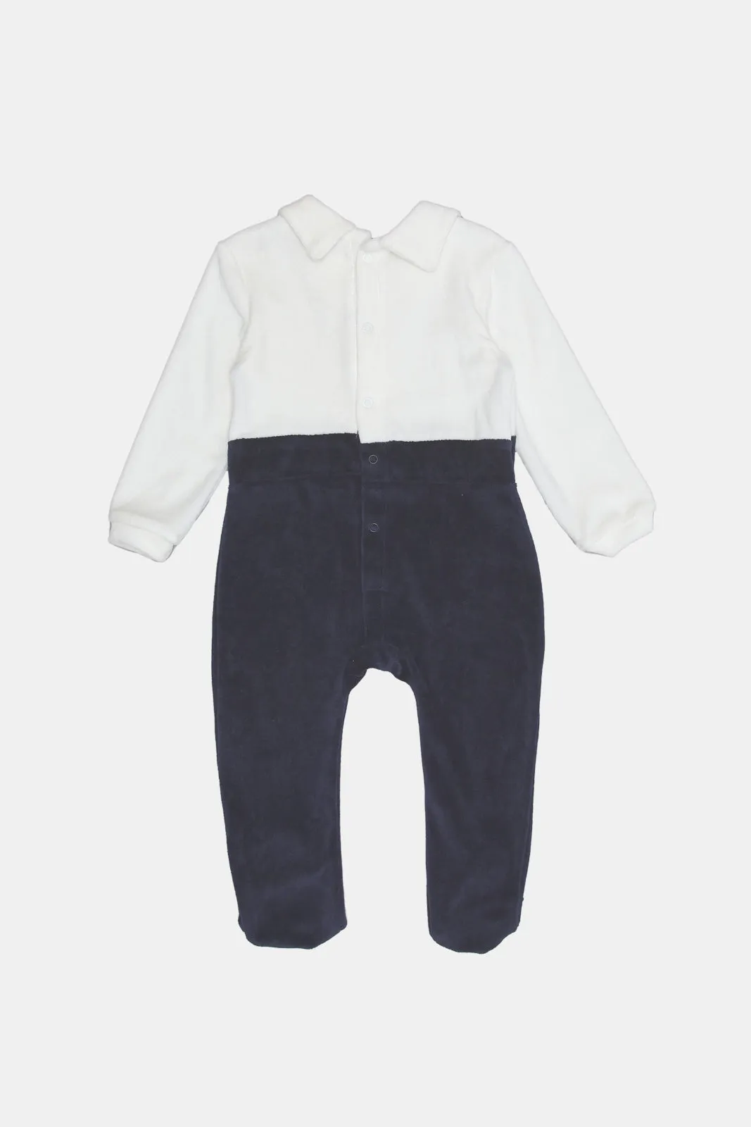 Babies Navy And White Embellished Sleepsuit