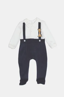 Babies Navy And White Embellished Sleepsuit