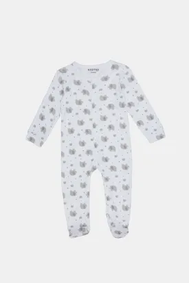 Babies White And Grey Printed Sleepsuit (2 Piece)