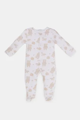 Babies White Bear Allover Print Padded Sleepsuit