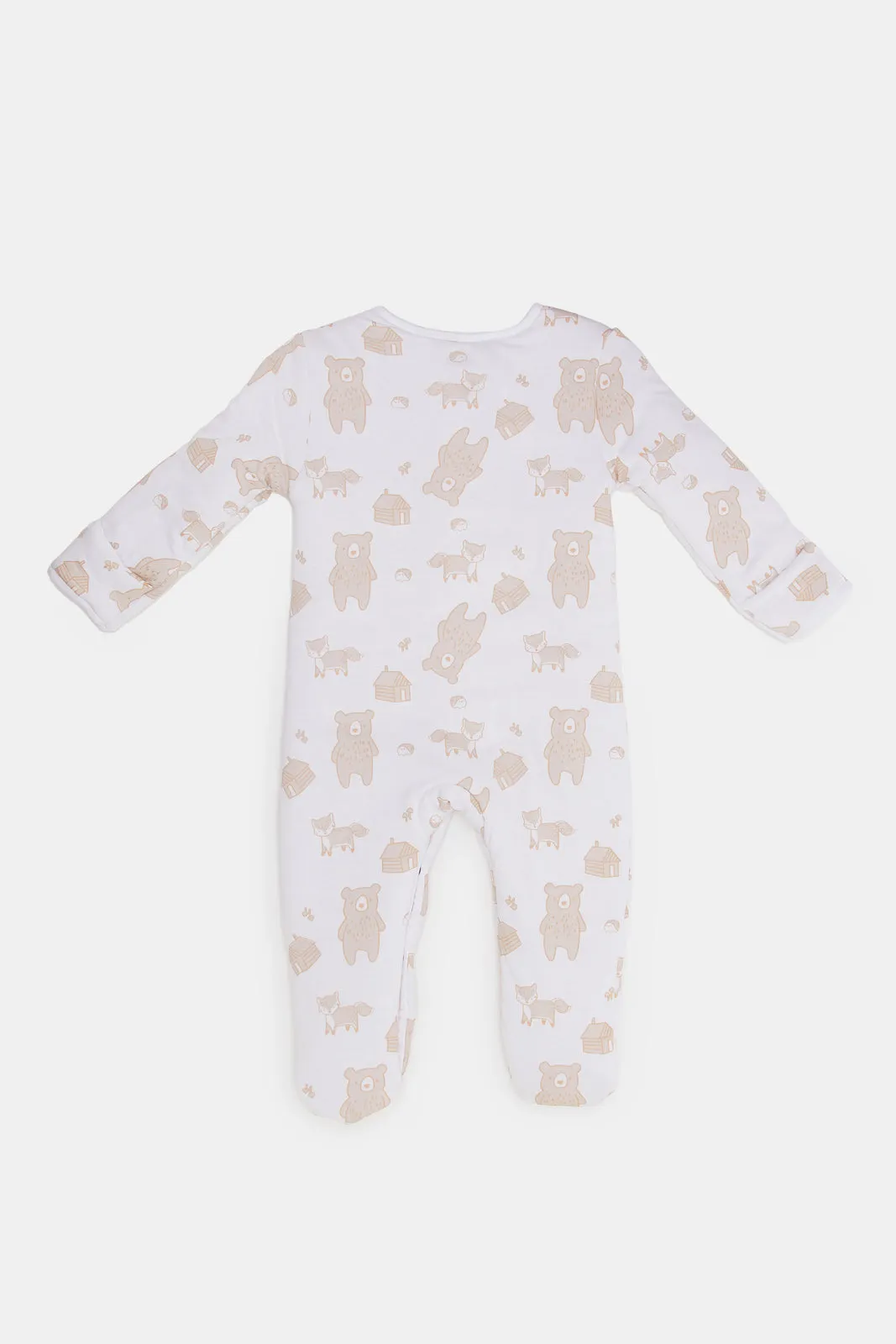 Babies White Bear Allover Print Padded Sleepsuit