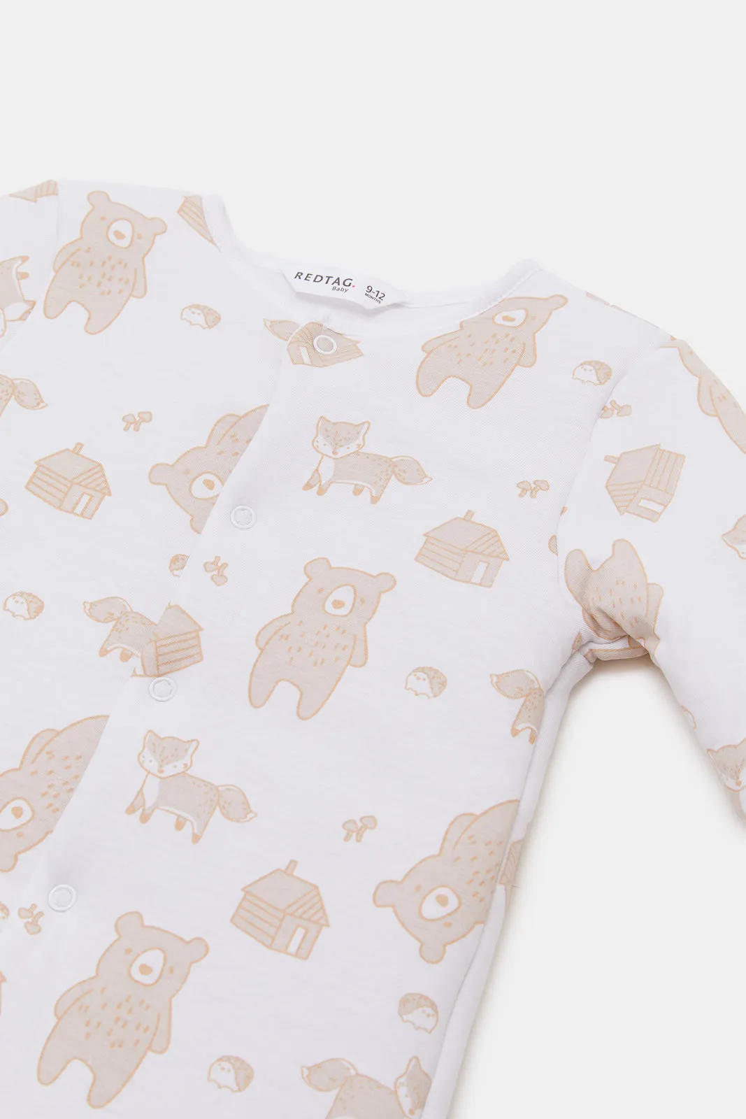 Babies White Bear Allover Print Padded Sleepsuit