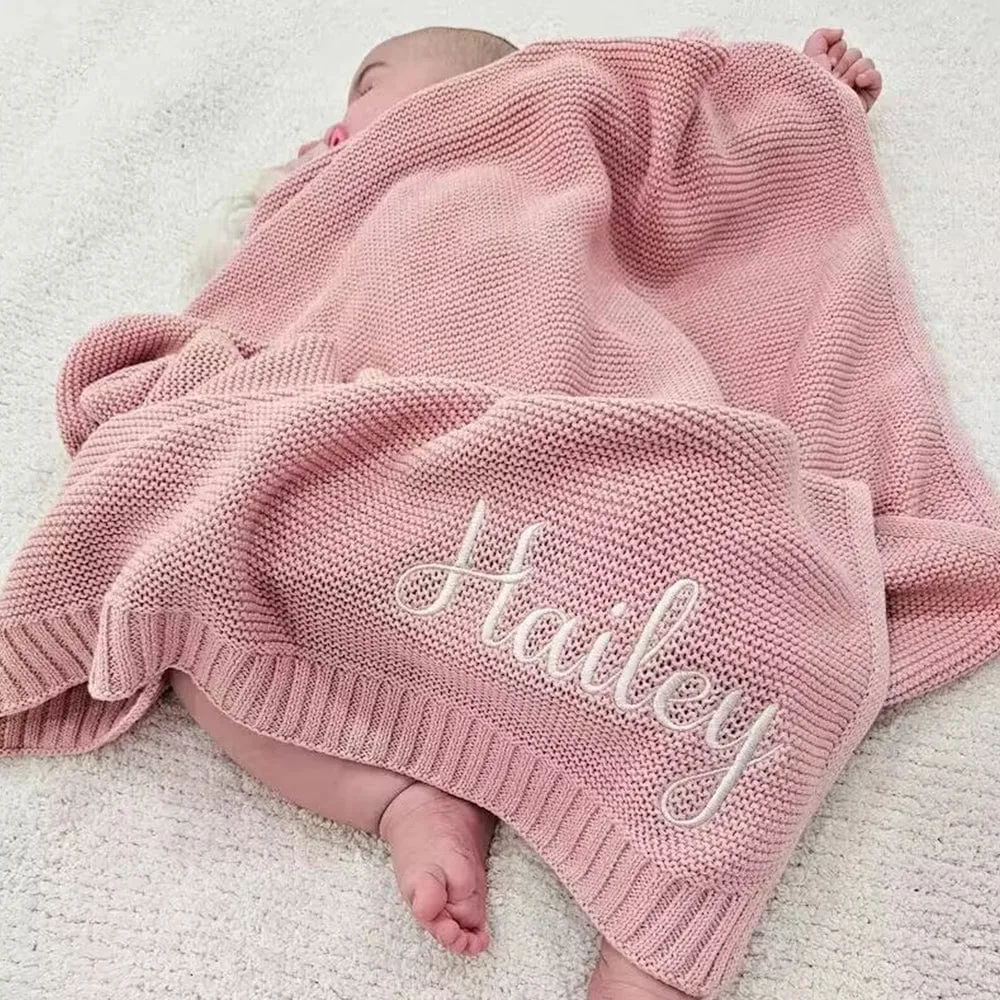 Baby Blanket, Baby gift, Newborn gift, Personalized Name, Stroller Blanket, Newborn Baby Gift, Soft Breathable Cotton Knit, baby shower Gift Personalized Baby Blanket Embroidered Name Baby Blanket Newborn Baby Gift