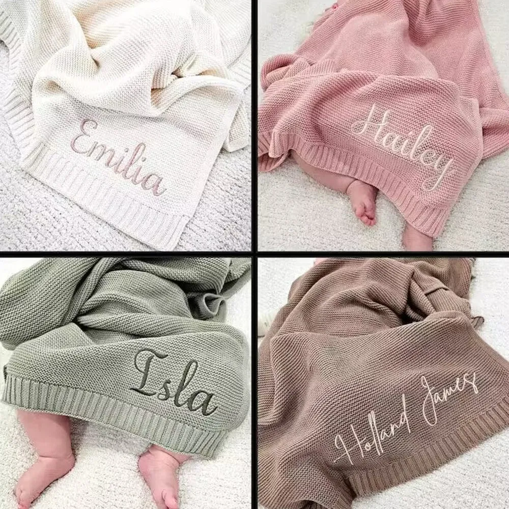 Baby Blanket, Baby gift, Newborn gift, Personalized Name, Stroller Blanket, Newborn Baby Gift, Soft Breathable Cotton Knit, baby shower Gift Personalized Baby Blanket Embroidered Name Baby Blanket Newborn Baby Gift