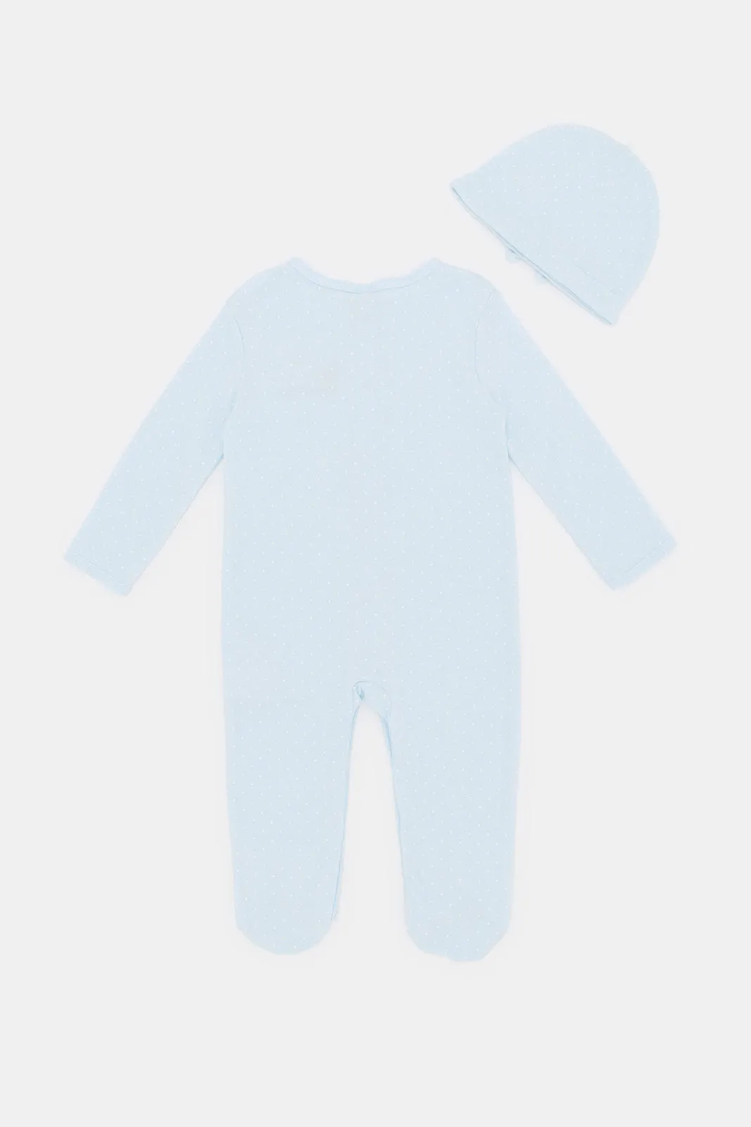 Baby Blue Embroidery Sleepsuit With Hat Set (2 Piece)