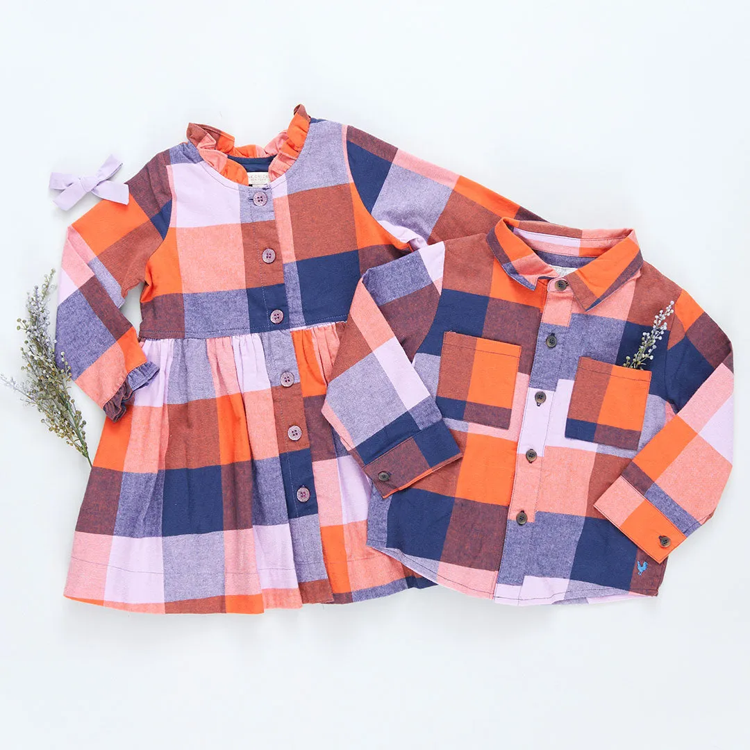 Baby Boys Jack Shirt - Navy Orange Check