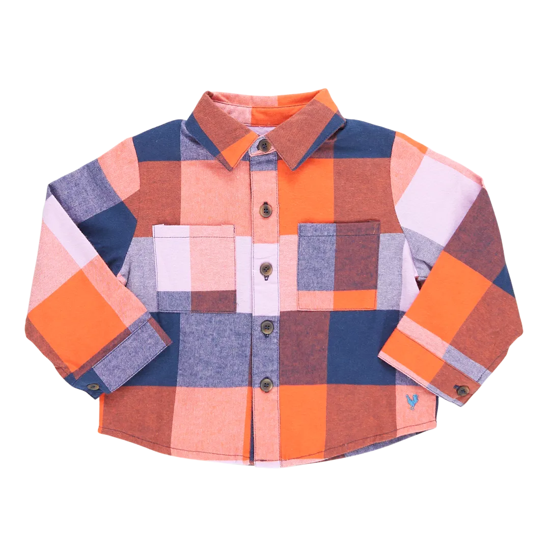 Baby Boys Jack Shirt - Navy Orange Check