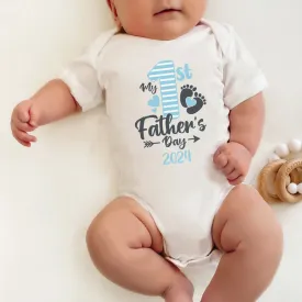 Baby Feet-My 1st Fathers Day 2024 Baby Bodysuit Blue