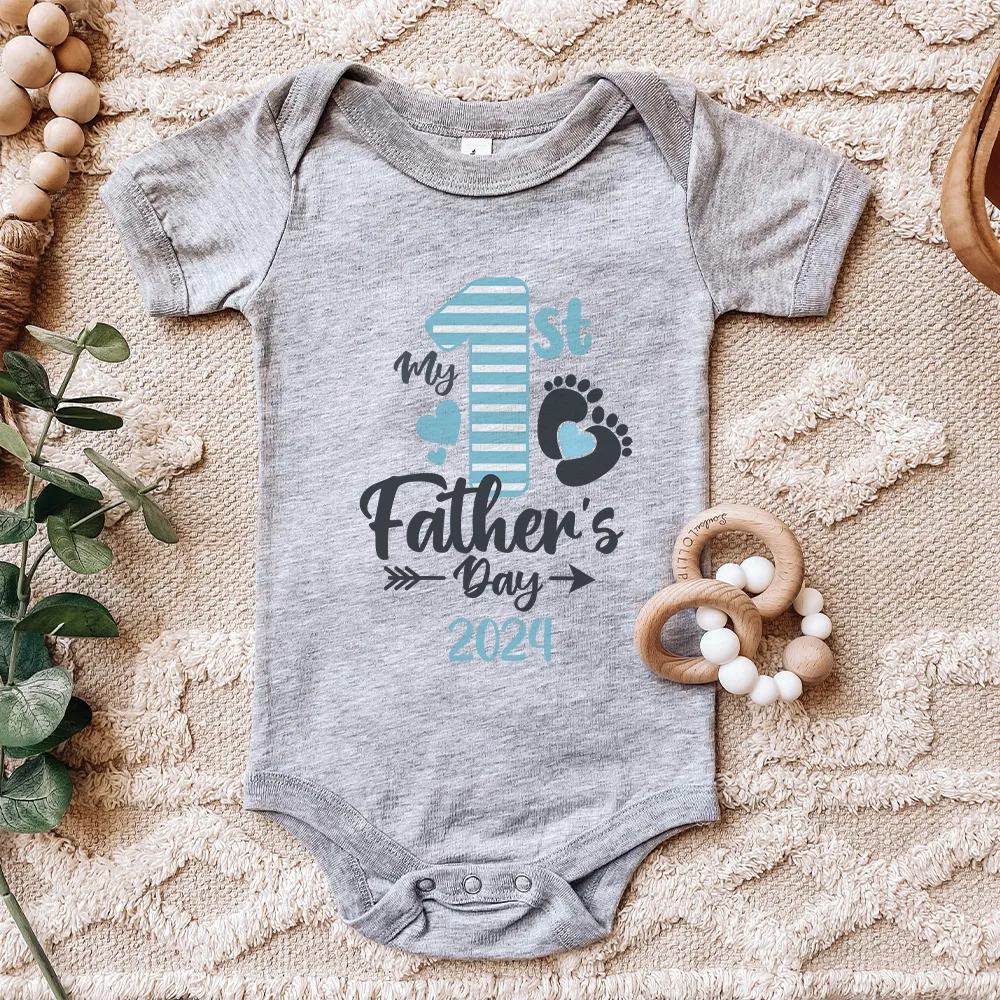 Baby Feet-My 1st Fathers Day 2024 Baby Bodysuit Blue