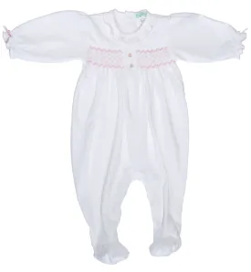 Baby Girl's White Hand Smocked Footie