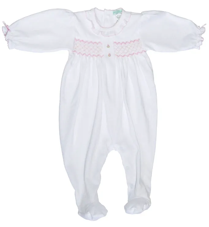 Baby Girl's White Hand Smocked Footie