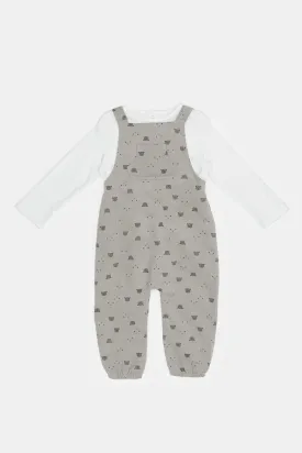 Baby Grey Teddy Bear Print Corduroy Set (2 Piece)