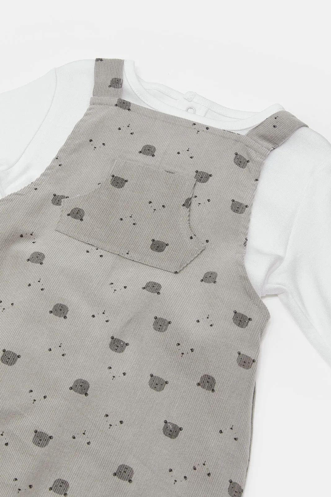 Baby Grey Teddy Bear Print Corduroy Set (2 Piece)