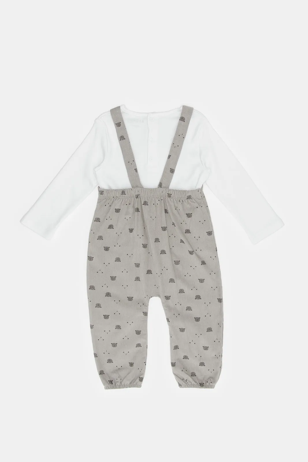 Baby Grey Teddy Bear Print Corduroy Set (2 Piece)