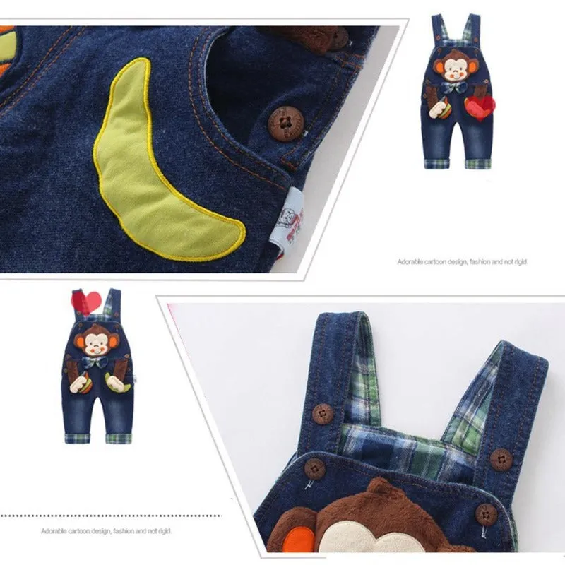 Baby Jeans Overalls Monkey 3D Cartoon Soft Knitted