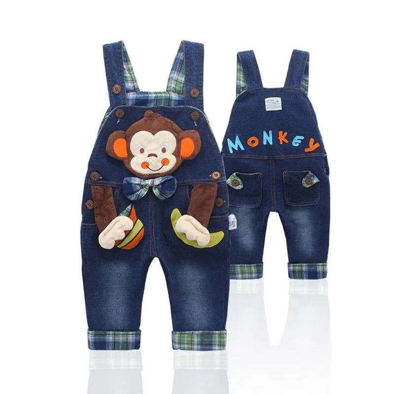 Baby Jeans Overalls Monkey 3D Cartoon Soft Knitted